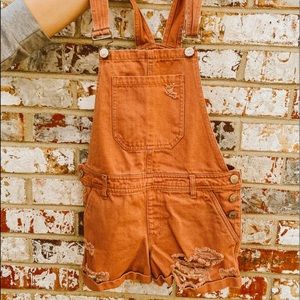 Distressed Pink Overall Shorts